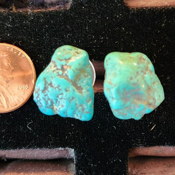 Turquoise Earrings on Studs with Large, Natural Nuggets Sky Blue - Picture 3 of 3